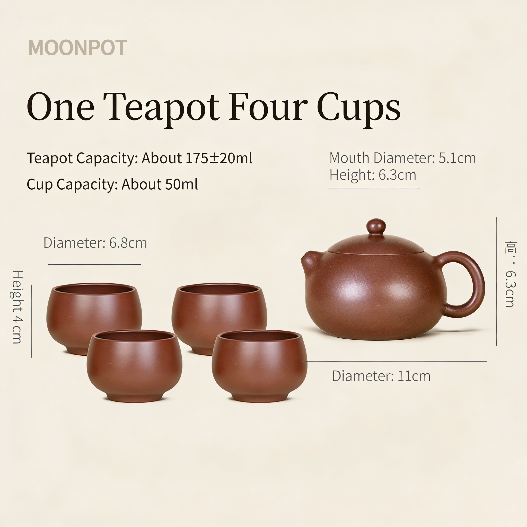 Yixing Zisha "Xishi" Teapot (Moonpot), 175ml, handmade from authentic iron-sand Zini clay—a traditional small teapot for home tea brewing, perfect as a gift.