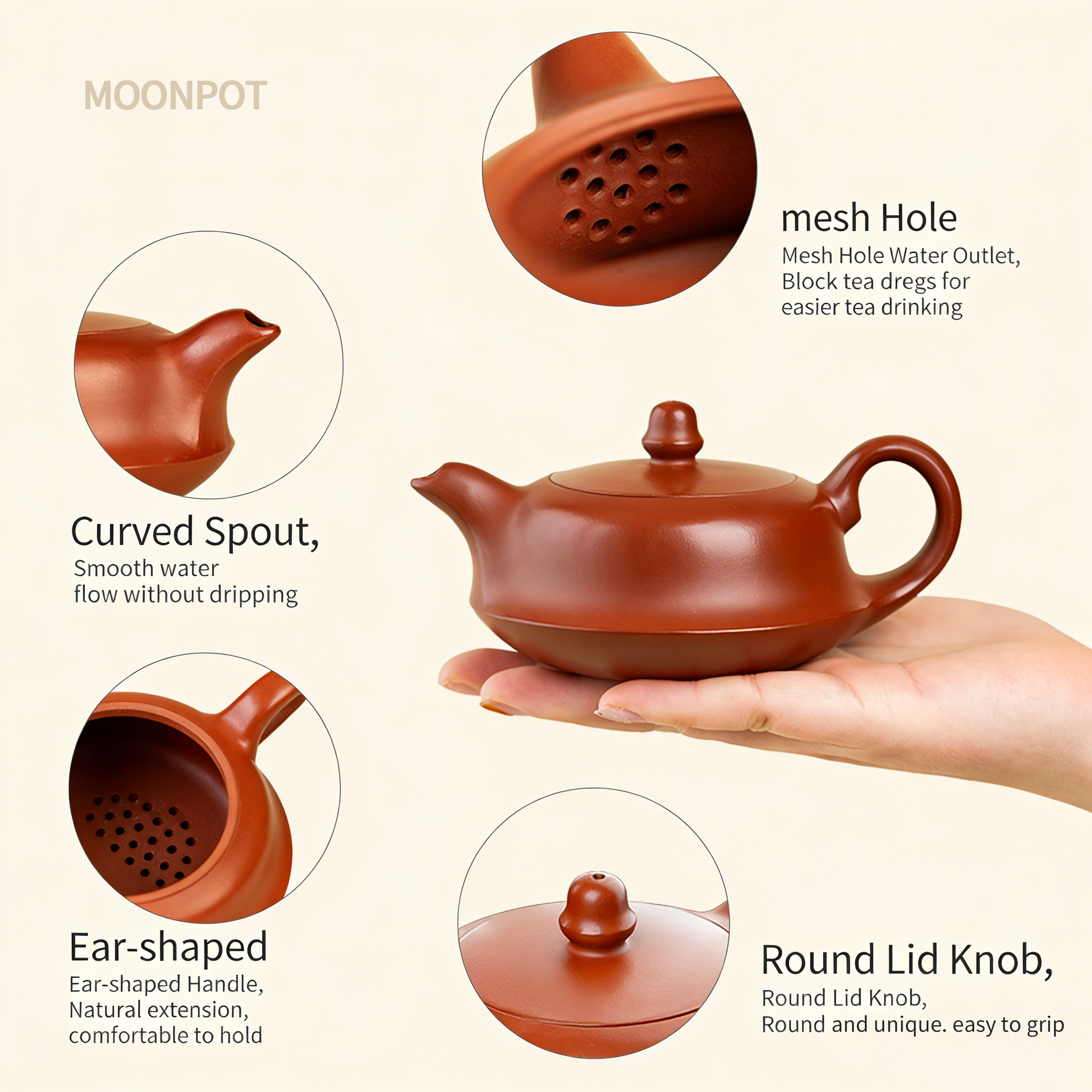 The Yixing Zisha Moonpot Quhu Teapot, made from authentic original Kuang Zhuni clay, is a handmade small teapot (200ml) for brewing tea, ideal for home use and gifting as a standalone tea set piece.