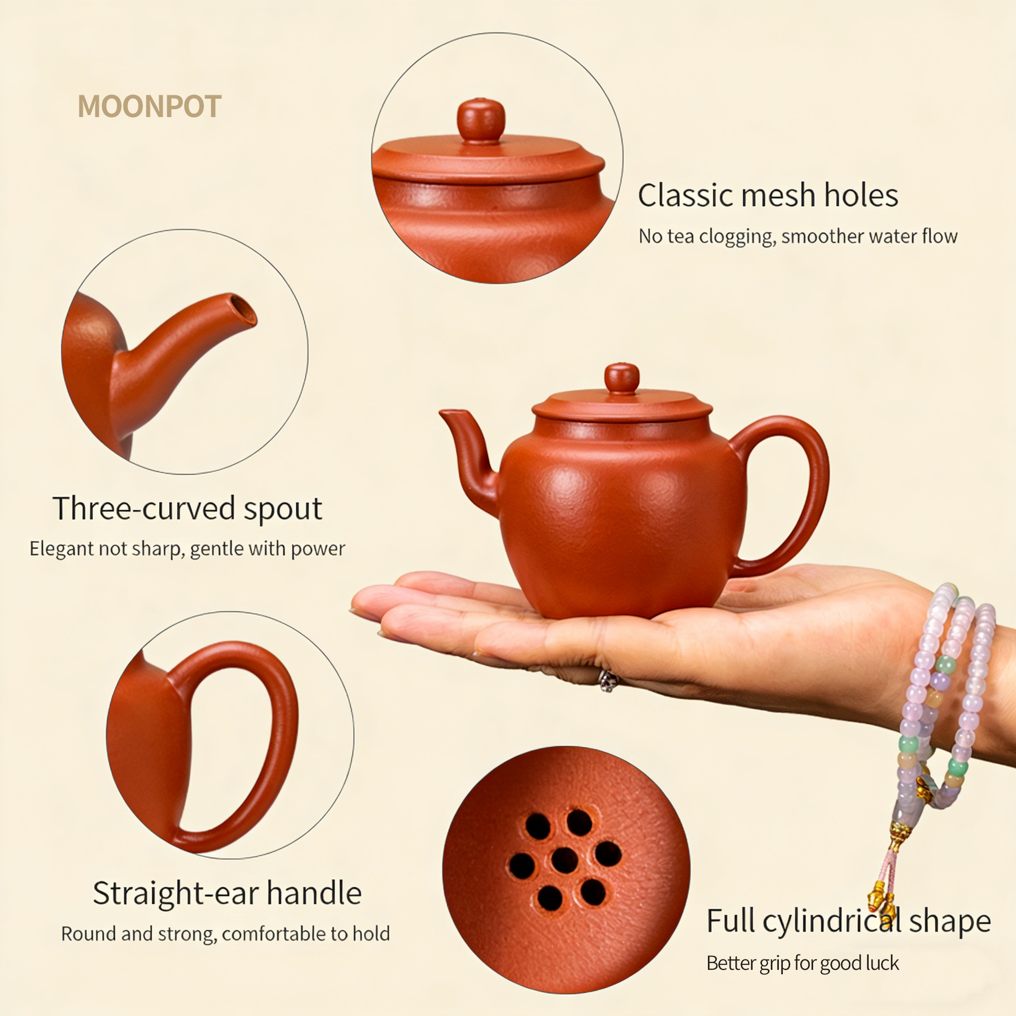 Yixing Zisha Moonpot Flat Lid Lotus Pot, Zisha Teapot, made from raw ore Zhuni clay. An antique replica that embodies the charm of the Ming and Qing dynasties. 150 ml.