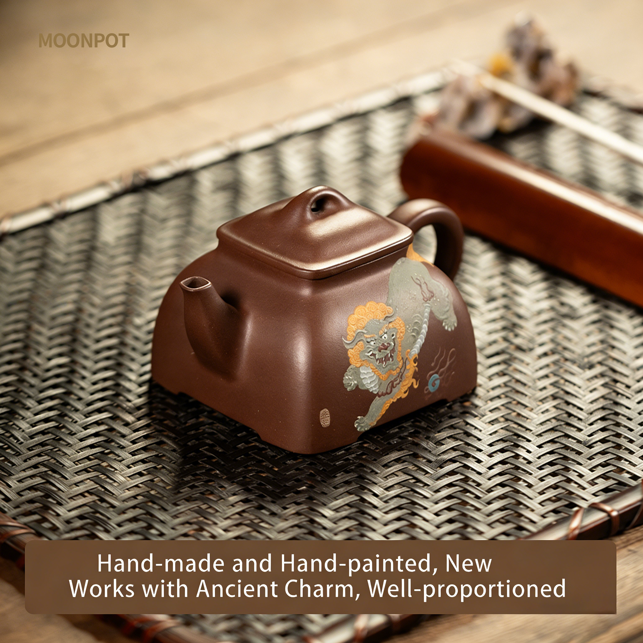 Yixing Zisha Moonpot Gu Leng Pot, Zisha Teapot, made from 80-mesh raw ore Zini clay, fully handmade. "Squared yet rounded, rounded yet squared."
