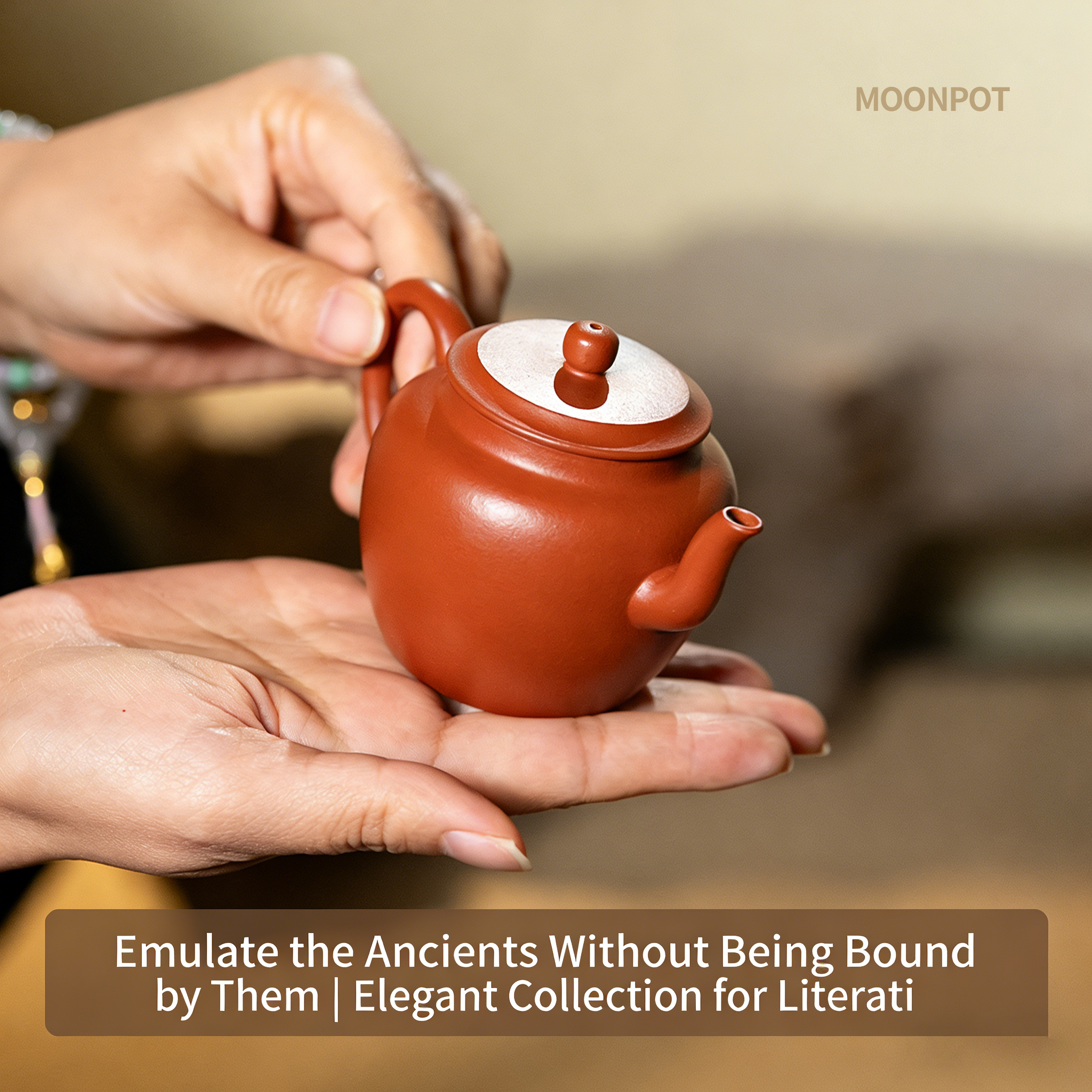 Yixing Zisha Moonpot Flat Lid Lotus Pot, Zisha Teapot, made from raw ore Zhuni clay. An antique replica that embodies the charm of the Ming and Qing dynasties. 150 ml.