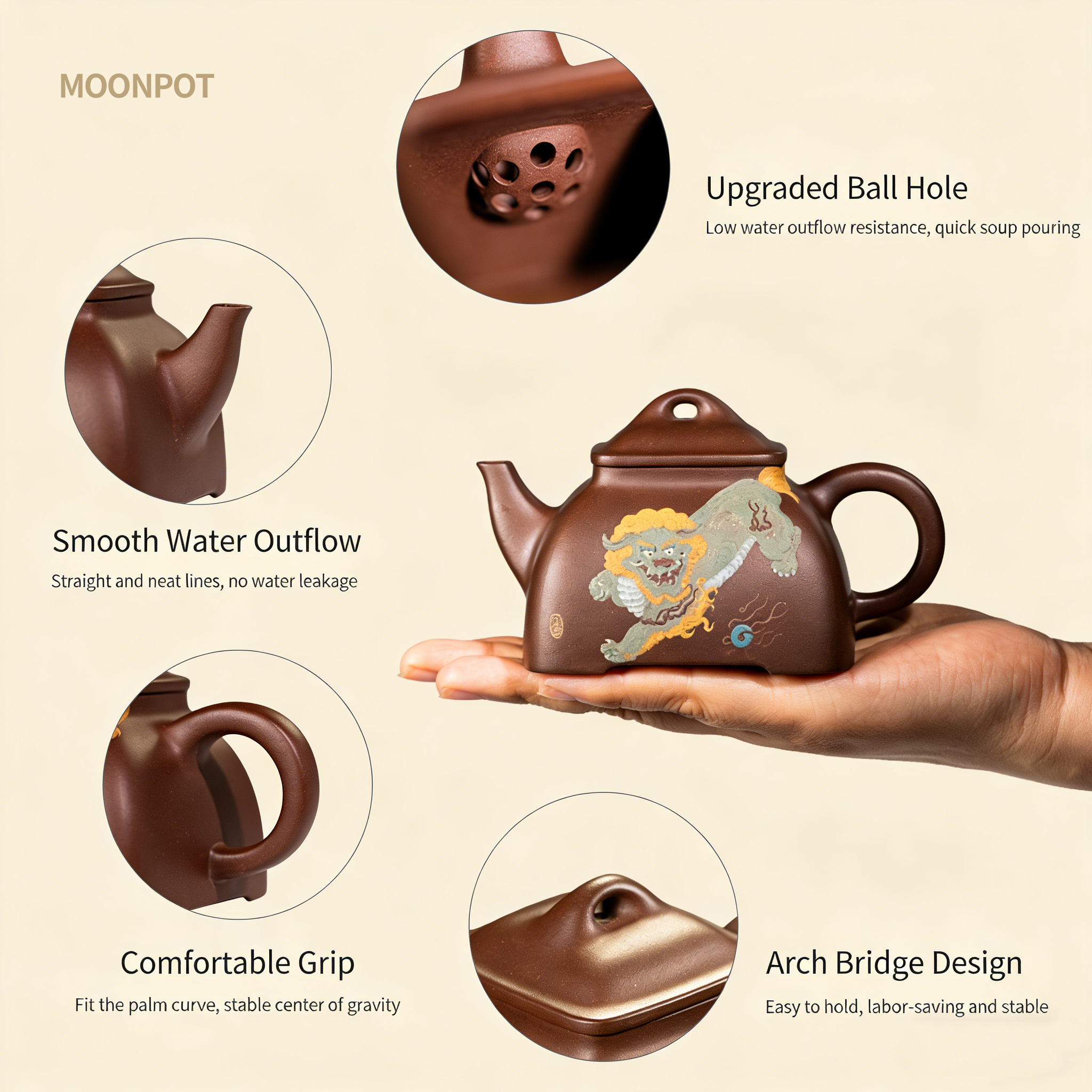 Yixing Zisha Moonpot Gu Leng Pot, Zisha Teapot, made from 80-mesh raw ore Zini clay, fully handmade. "Squared yet rounded, rounded yet squared."