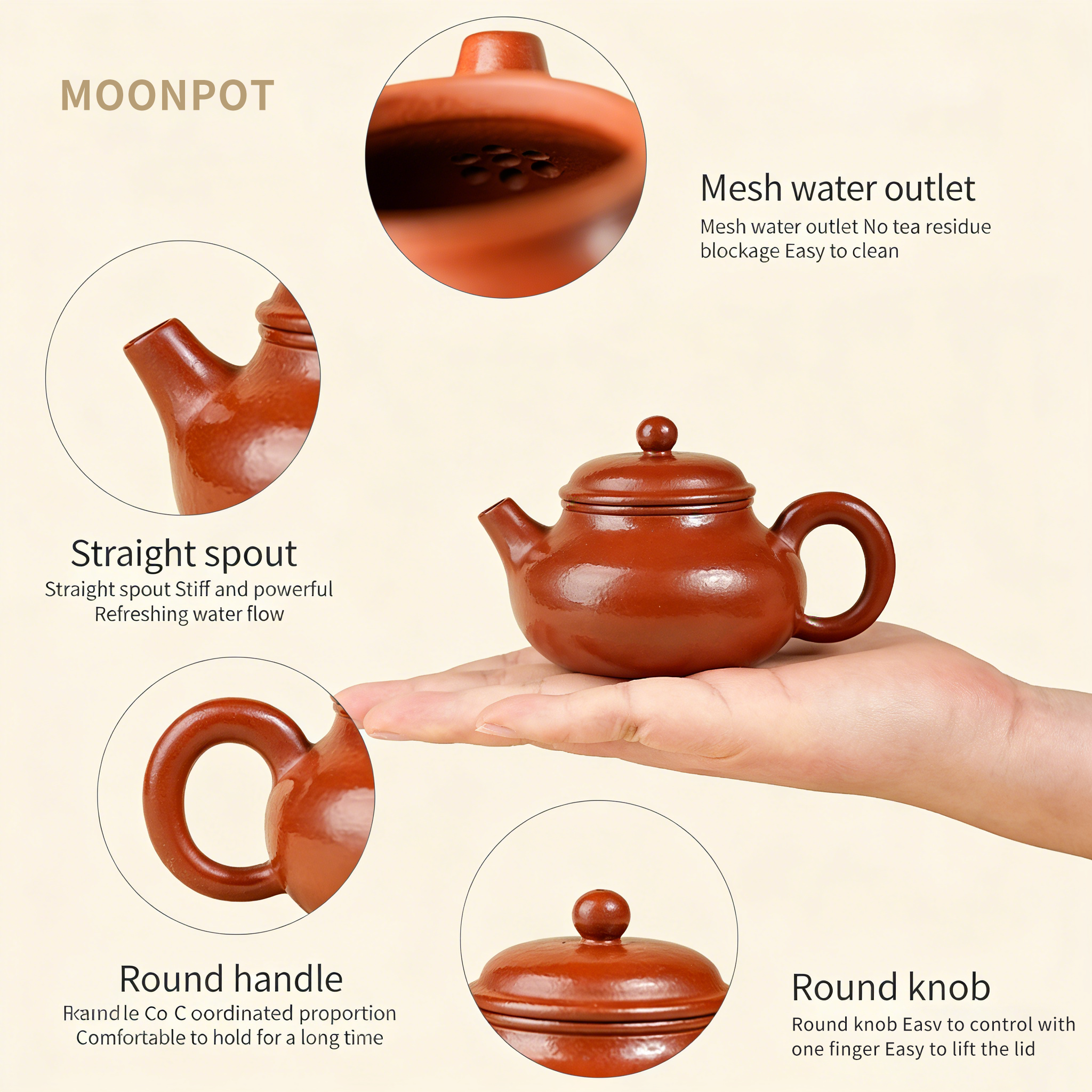 Yixing Zisha Moon Pot (Rongtian Teapot) • Original Ore Zhuni • Classic Antique Style Zisha Teapot • 100ml