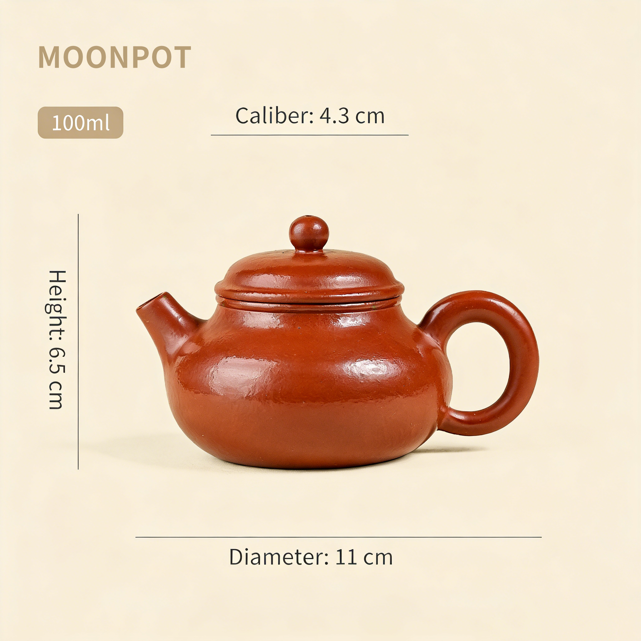 Yixing Zisha Moon Pot (Rongtian Teapot) • Original Ore Zhuni • Classic Antique Style Zisha Teapot • 100ml