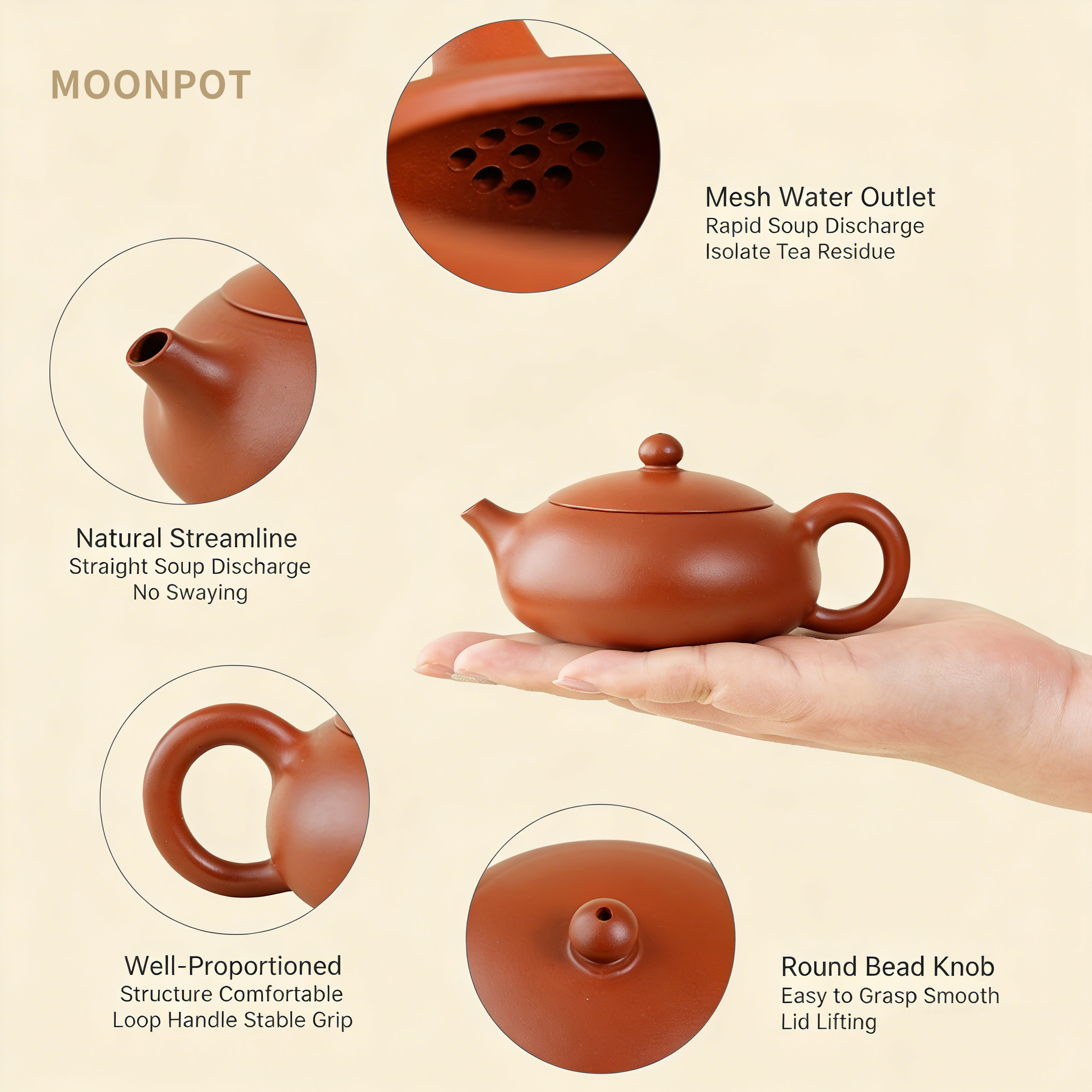 Yixing Zisha Moonpot (Bian Xishi Teapot) • Original Zhuni Clay • Beauty of Ancient Teapots • Replica of Qing Dynasty Antique Teapot • 130ml