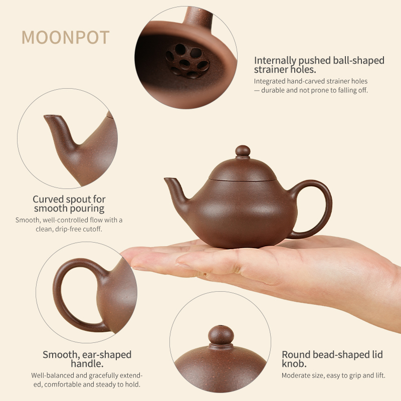 Yixing Purple Clay "Moonpot" Short Pear Teapot — Original Purple Clay Ore, The Beauty of Antique Teapots, Reproduction of a Qing Dynasty Old Teapot, 110ml