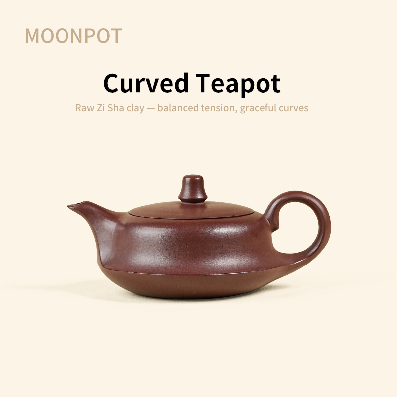 Yixing Purple Clay Moonpots — Curved Teapot. Raw Zi Sha Purple Clay Teapot. Gongfu Tea Utensil. 200ml.