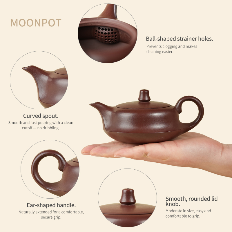 Yixing Purple Clay Moonpots — Curved Teapot. Raw Zi Sha Purple Clay Teapot. Gongfu Tea Utensil. 200ml.