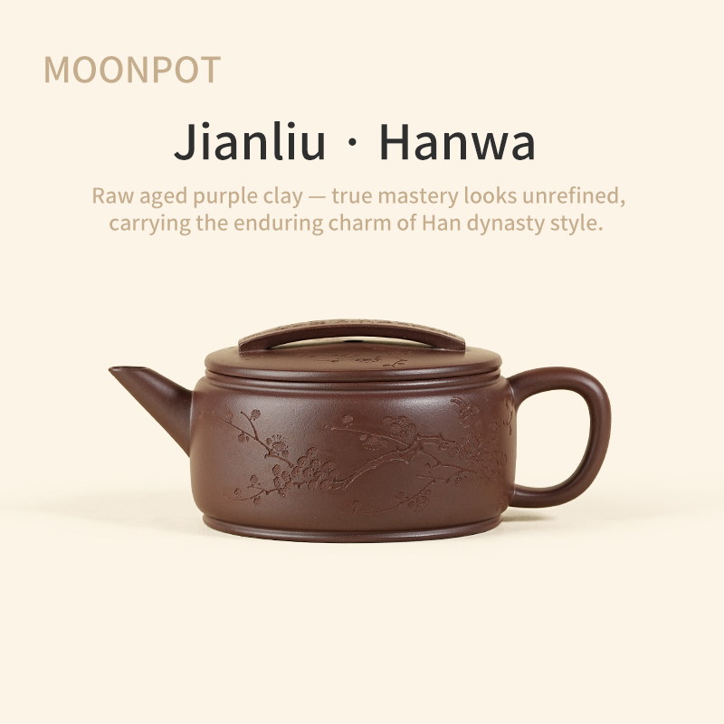 Yixing Zisha Moonpots Jianliu Hanwa Teapot, Raw Zini Purple Clay, Kung Fu Tea Set, 125ml
