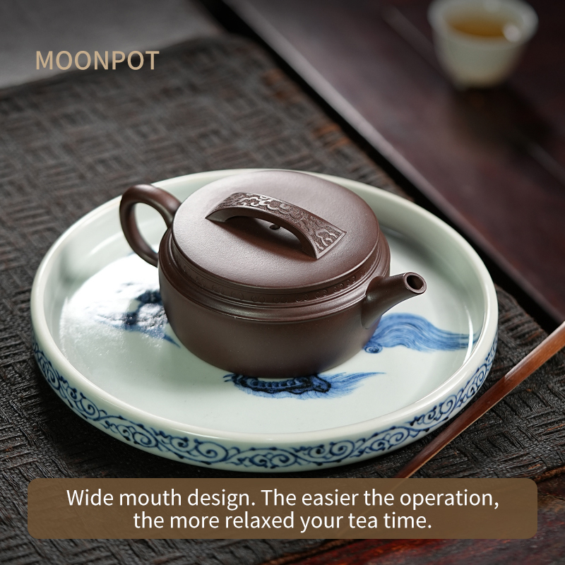 Yixing Zisha Moonpots Ming-style Hanwa Teapot, Raw Zini Purple Clay, Kung Fu Tea Set, 150ml