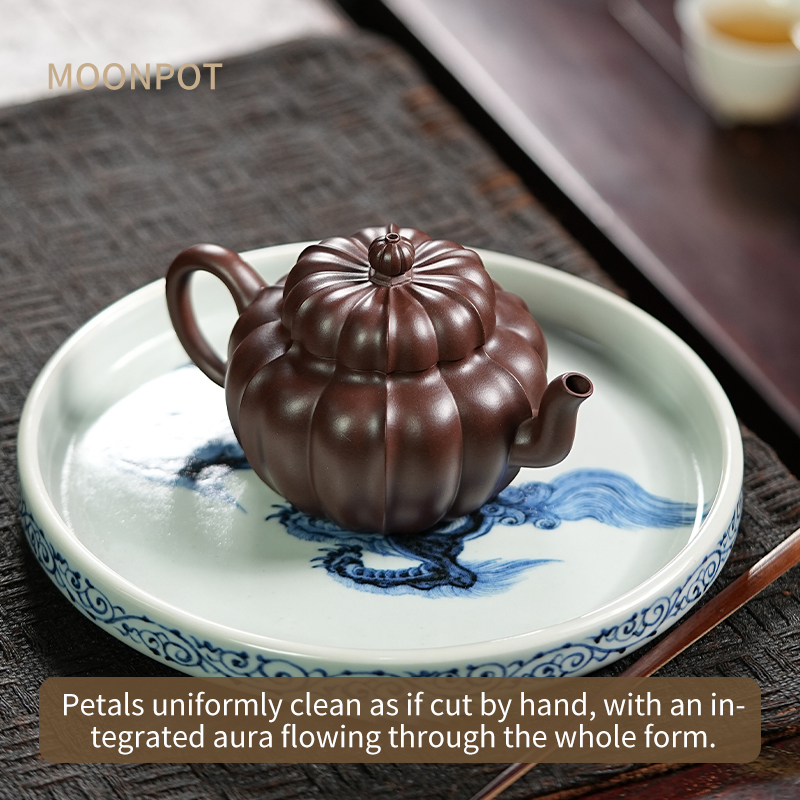 Yixing Zisha Moonpots Fan Lian Teapot, Raw Purple Clay Kung Fu Tea Pot 140ml