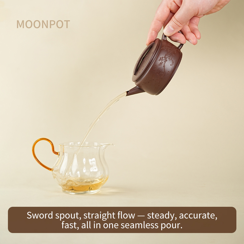 Yixing Zisha Moonpots Jianliu Hanwa Teapot, Raw Zini Purple Clay, Kung Fu Tea Set, 125ml