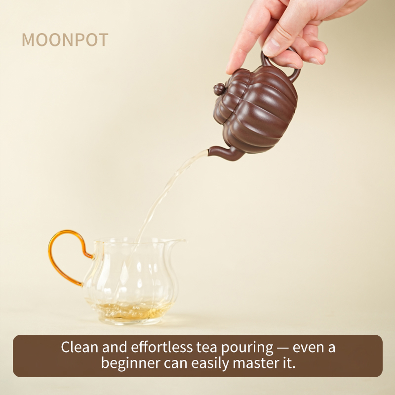 Yixing Zisha Moonpots Fan Lian Teapot, Raw Purple Clay Kung Fu Tea Pot 140ml