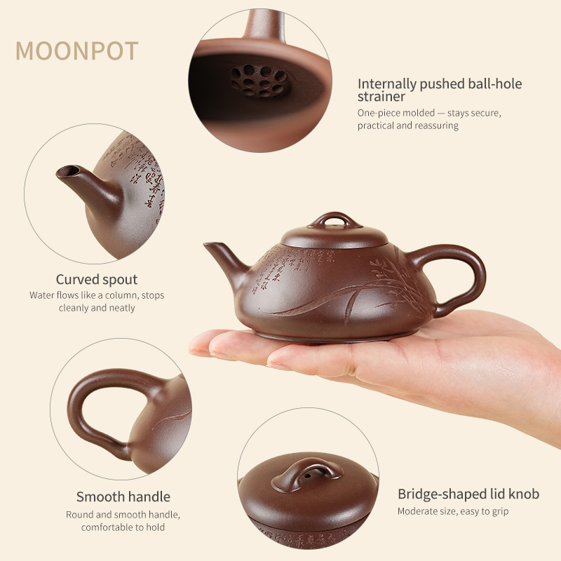 Yixing Zisha Moonpots Lan Piao Hu Teapot, Raw Zini Purple Clay, Kung Fu Tea Set, 150ml