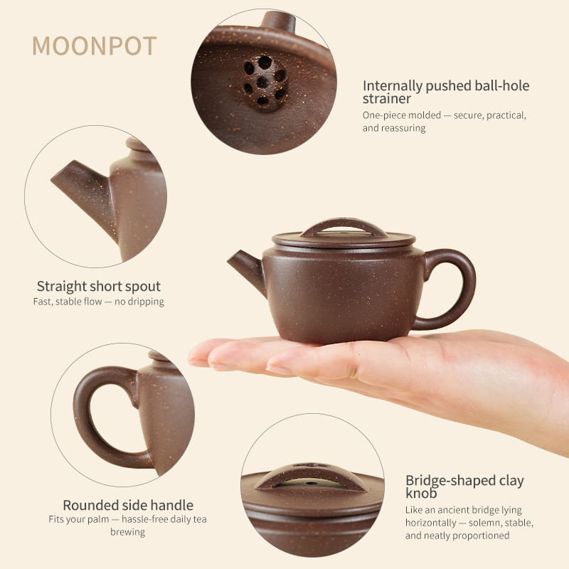 Yixing Zisha Moonpots Ming-style Hanwa Teapot, Raw Zini Purple Clay, Kung Fu Tea Set, 150ml