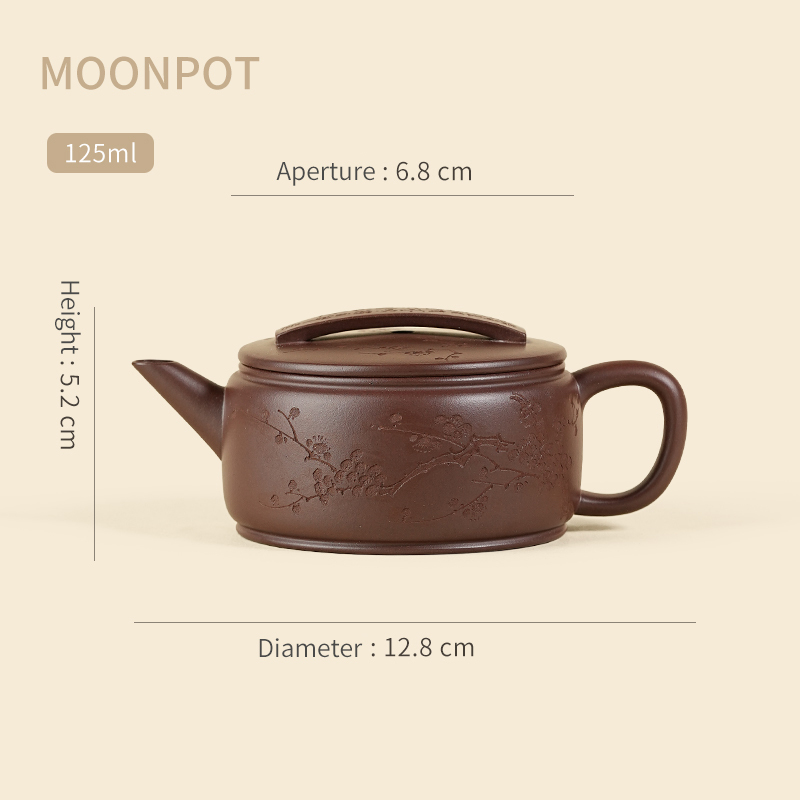 Yixing Zisha Moonpots Jianliu Hanwa Teapot, Raw Zini Purple Clay, Kung Fu Tea Set, 125ml