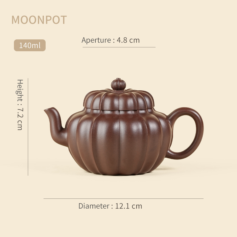 Yixing Zisha Moonpots Fan Lian Teapot, Raw Purple Clay Kung Fu Tea Pot 140ml