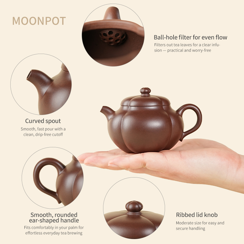 Yixing Zisha Moonpot Elliptical Diamond Flower Teapot – Raw Purple Clay, Zisha Kung Fu Tea Set, Brewing Teapot, 150ml