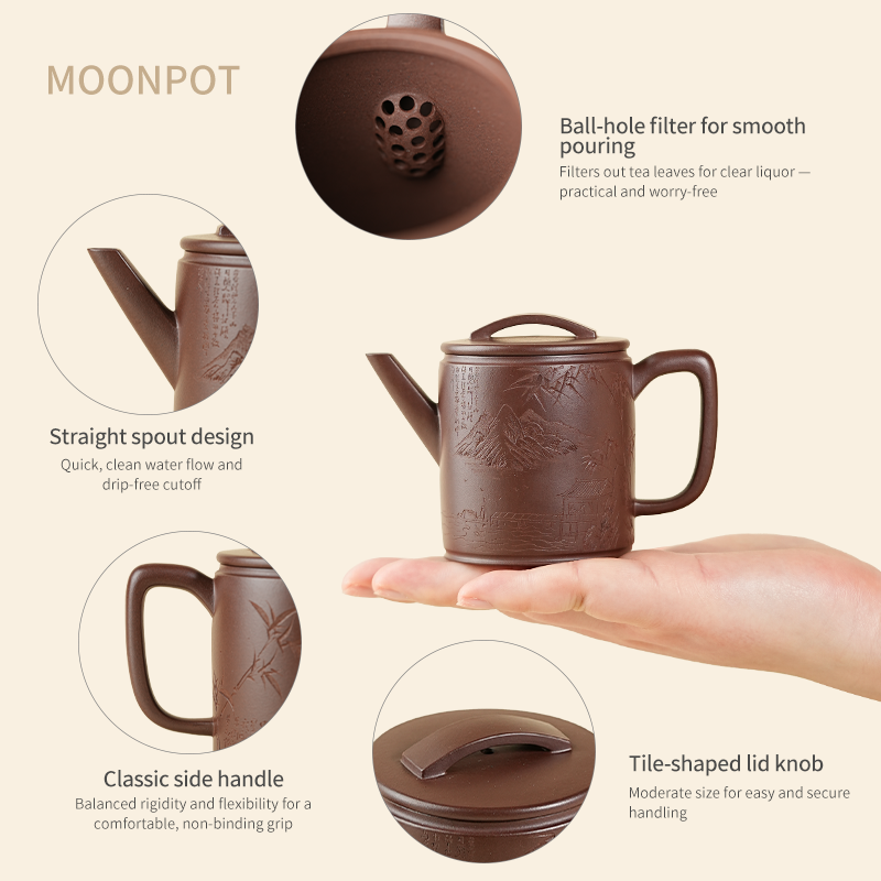 Yixing Zisha Moonpot – Gao Hanwa Teapot | Purple Clay Teapot | Raw Aged Purple Clay | Kung Fu Tea Set | 150ml