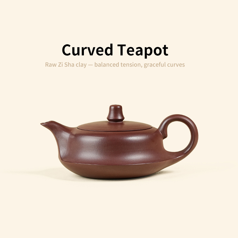 【Yuanhu】Authentic Handmade Yixing Teapots Quhu  Zini Clay,  200ml.