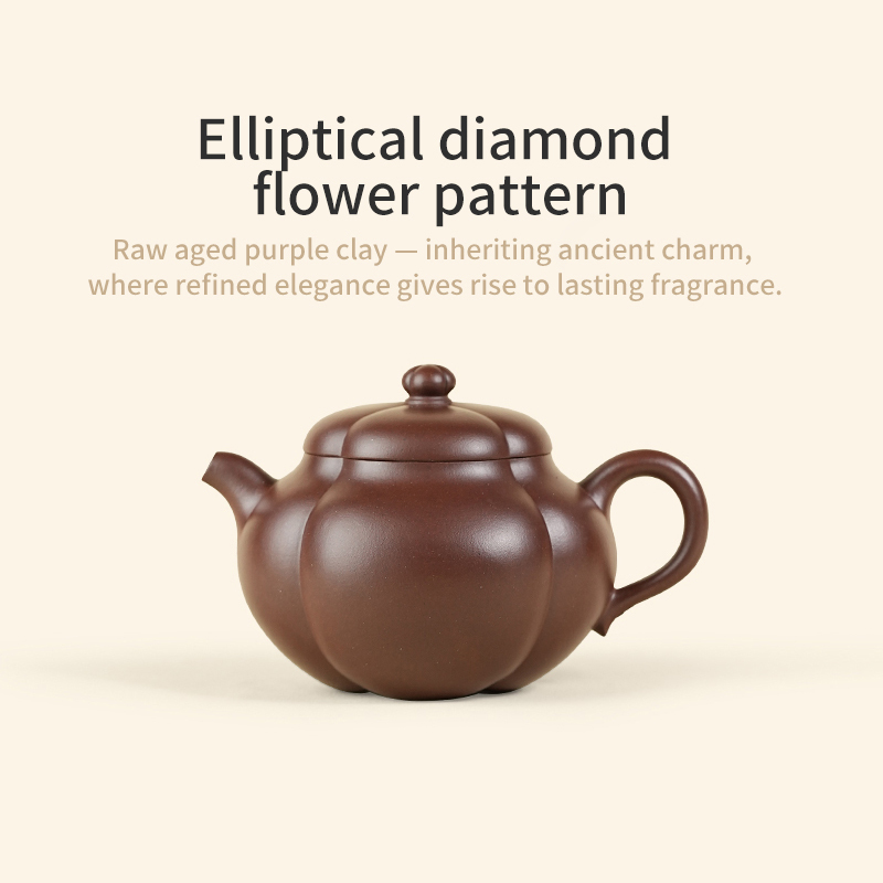 【Yuanhu】Authentic Handmade Yixing Teapots  Elliptical Linghua  Zini Clay, 150ml