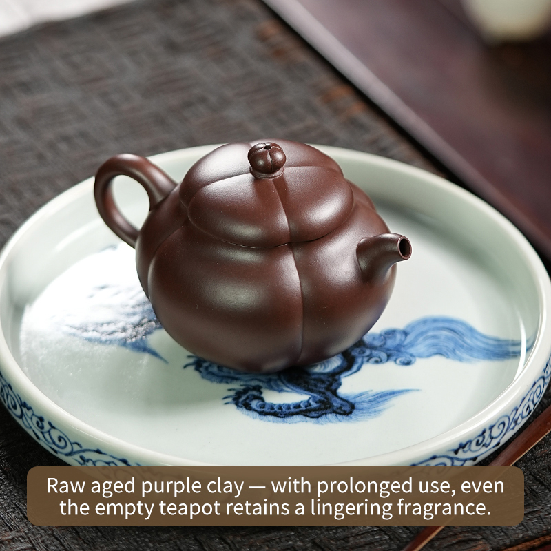 【Yuanhu】Authentic Handmade Yixing Teapots  Elliptical Linghua  Zini Clay, 150ml