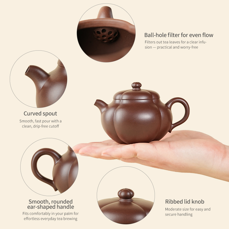 【Yuanhu】Authentic Handmade Yixing Teapots  Elliptical Linghua  Zini Clay, 150ml