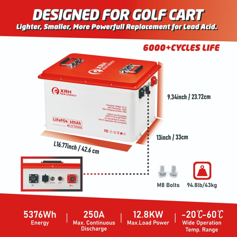 XRH 48V 105Ah Golf Cart Battery Steel