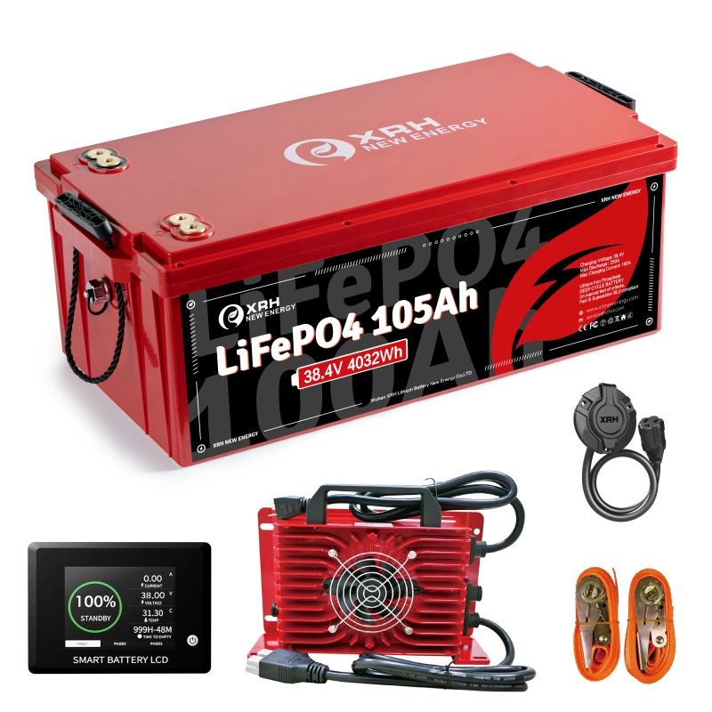 36V(38.4V) LiFePO4 Lithium Battery Built-in 250A BMS,with 36V 20A Lithium Battery Charger,Mobile APP,Touch Monitor,Port Plug,Retention Strap,6000+Cycles,Perfect for Golf Carts. (Plastic)