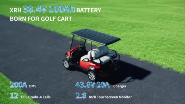 XRH 38.4V 100AH LiFePO4 Lithium Battery | Includes 36V 20A Lithium Battery Charger | Built in 200ah BMS with Bluetooth & Mobile APP,Perfect for Golf Cart, Trolling Motor, Solar System, RV, Marine…