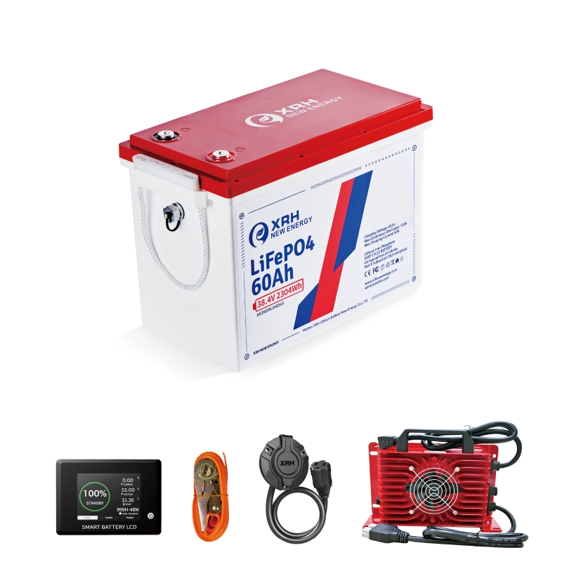 36V(38.4V) 60A LiFePO4 Lithium Golf Cart Battery Built-in 200A Bluetooth BMS,with 36V 20A Charger,Mobile APP,Touch Monitor,Port Plug,retention strap,6000+ Cycles,Perfect for Golf Carts, Trolling Motor