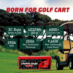 36V(38.4V) LiFePO4 Lithium Battery Built-in 250A BMS,with 36V 20A Lithium Battery Charger,Mobile APP,Touch Monitor,Port Plug,Retention Strap,6000+Cycles,Perfect for Golf Carts. (Plastic)