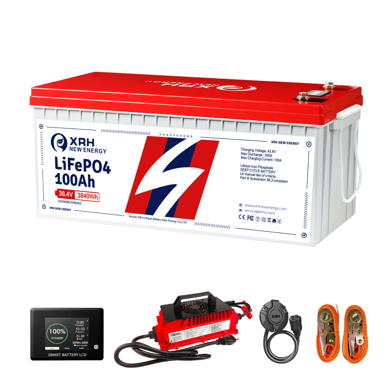 XRH 38.4V 100AH LiFePO4 Lithium Battery | Includes 36V 20A Lithium Battery Charger | Built in 200ah BMS with Bluetooth & Mobile APP,Perfect for Golf Cart, Trolling Motor, Solar System, RV, Marine…
