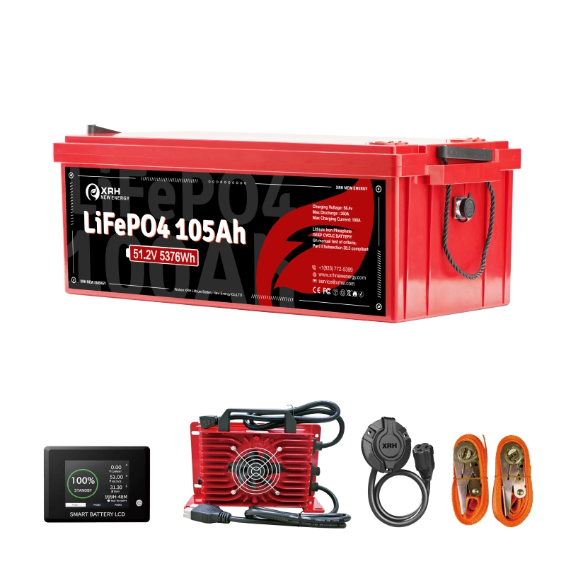 XRH 48V 105Ah LiFePO4 golf cart battery kit with charger and LCD display
