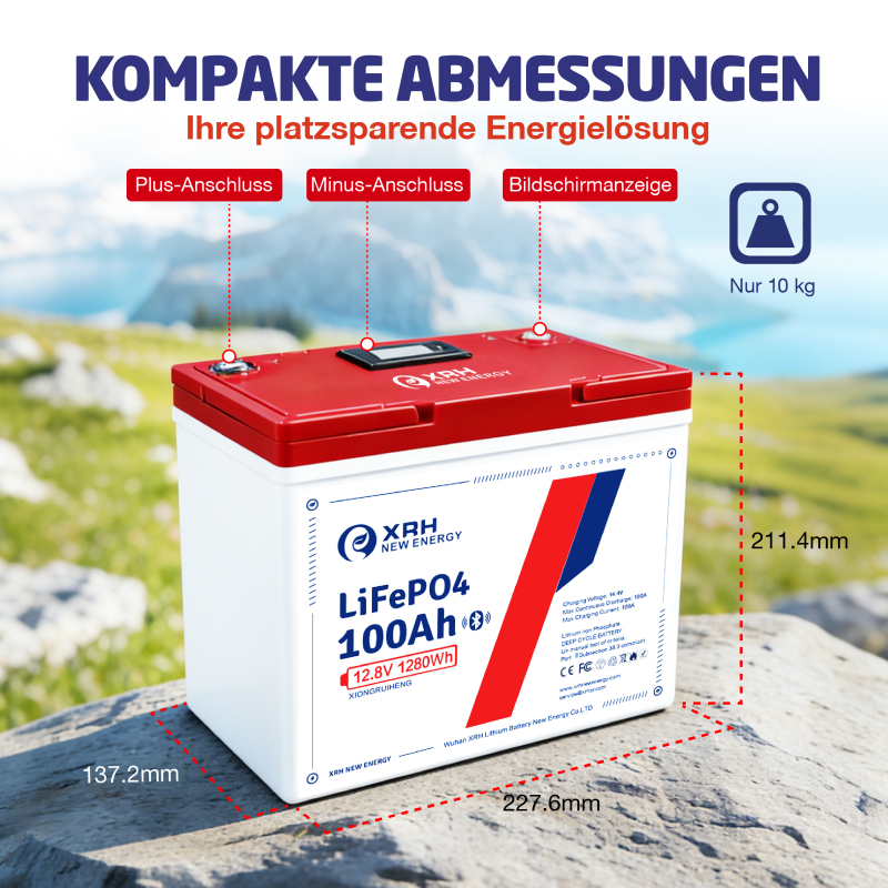 12V 100Ah LiFePO4 Lithium Battery with 100A BMS, 5000+ Cycles for Motorhome, Solar Systems and Camping - Replacement for AGM Battery