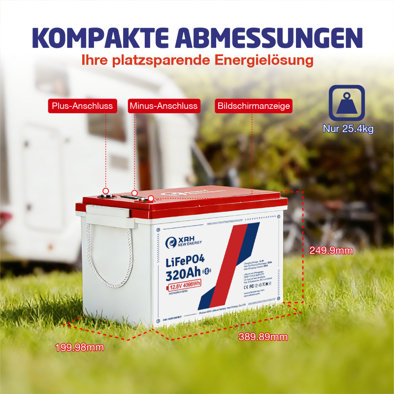 12V 320Ah LiFePO4 Lithium Battery, 200A BMS, 4096W Max, 4000-15000 Cycles, 10 Year Life, Replacement for AGM Battery, for Motorhome, Solar System, Camping