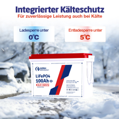 24 V 100 Ah LiFePO4 Lithium Battery, 2560 W, Integrated BMS, Deep Cycle Battery for Motorhome, Solar, Boat and Emergency Power