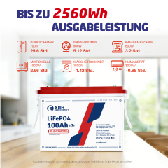 24 V 100 Ah LiFePO4 Lithium Battery, 2560 W, Integrated BMS, Deep Cycle Battery for Motorhome, Solar, Boat and Emergency Power