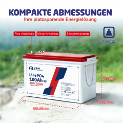 24 V 100 Ah LiFePO4 Lithium Battery, 2560 W, Integrated BMS, Deep Cycle Battery for Motorhome, Solar, Boat and Emergency Power