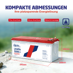 24 V 320 Ah LiFePO4 Lithium Battery with 200 A BMS Protection, Max. 8192 W Power, up to 15000 Cycles, 10 Year Life, Ideal AGM Battery Replacement for Motorhomes, Caravans and Solar Power Systems