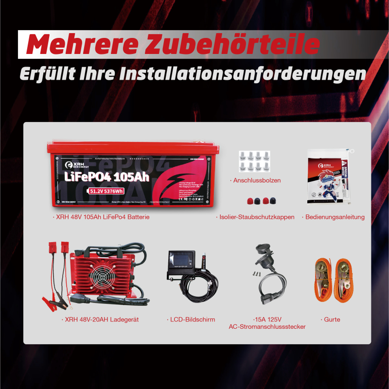 48V (51.2V) LiFePO4 Golf Cart Battery, Built-in 250A BMS, 48V 20A Lithium Charger, Mobile App & Touchscreen Monitor, Port Plug & Tether, 6000+ Cycles, Ideal for Golf Carts