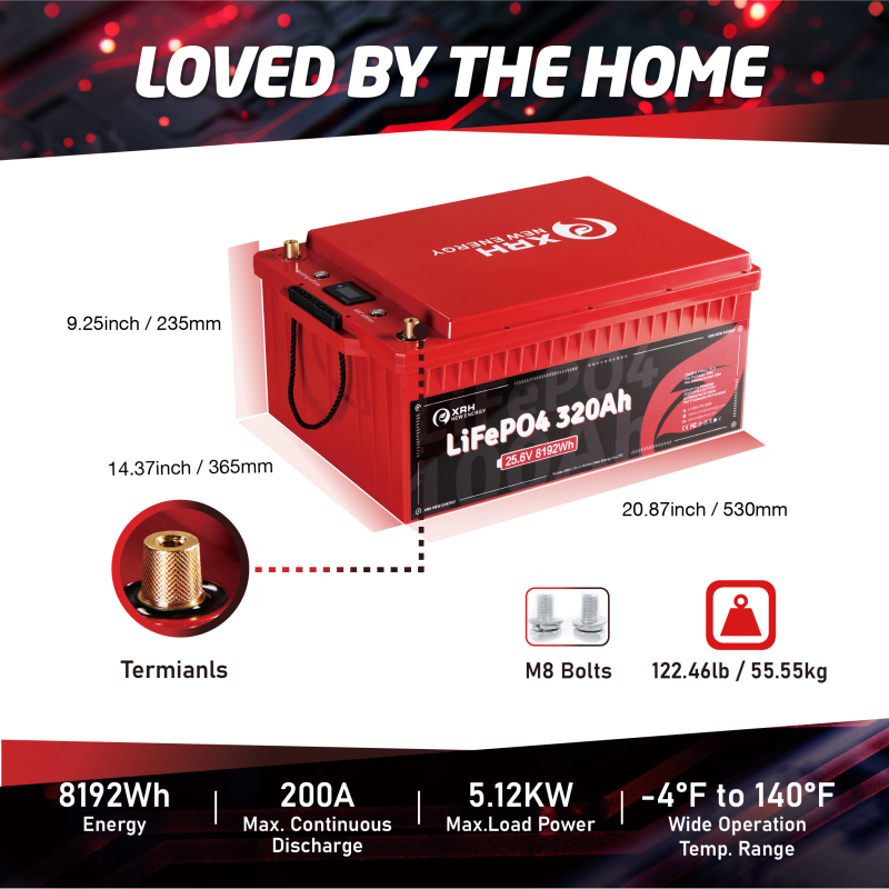XRH 24V 280Ah Self-Heating LiFePO4 Lithium Battery with Bluetooth & Smart APP,Supports Low Temperature(-4℉),Built-in 250 BMS,Perfect for RV,Marine,Solar,Home Energy Storage,off-Grid in Cold Areas…