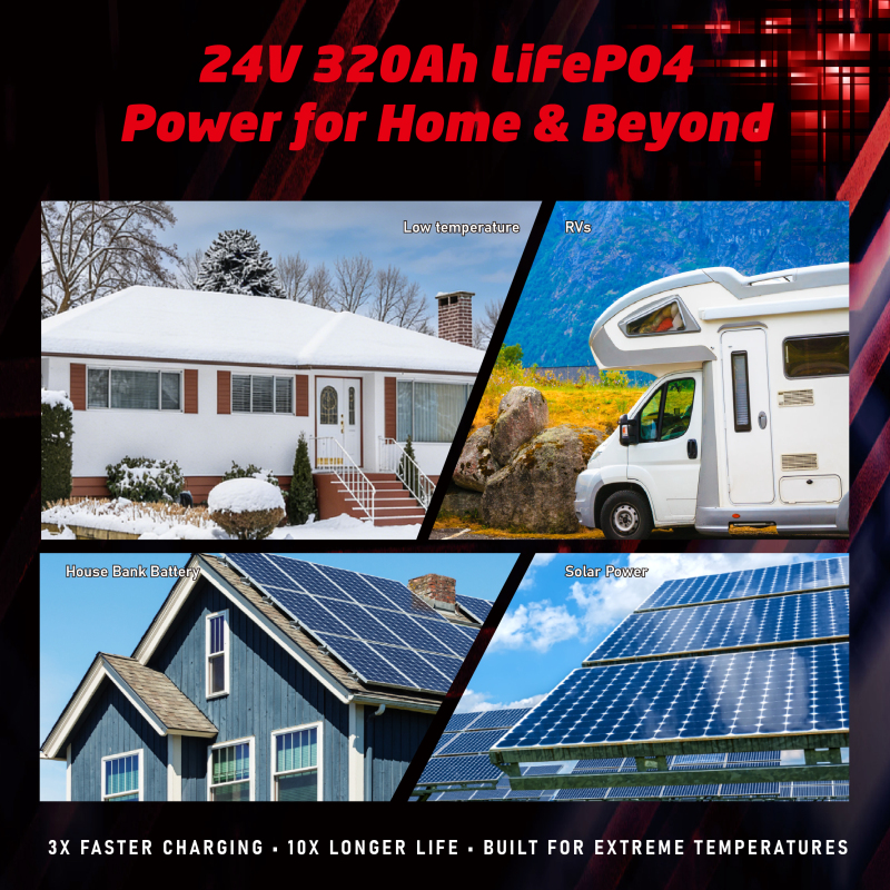 XRH 24V 280Ah Self-Heating LiFePO4 Lithium Battery with Bluetooth & Smart APP,Supports Low Temperature(-4℉),Built-in 250 BMS,Perfect for RV,Marine,Solar,Home Energy Storage,off-Grid in Cold Areas…