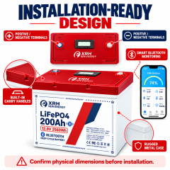 XRH 12V 200Ah LiFePO4 Lithium Battery | 100A BMS | 5000+ Cycles | for Motorhome, Solar Systems & Camping | Replacement for AGM Battery