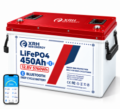 XRH 12V 450Ah LiFePO4 Lithium Battery | 5760Wh Energy | Integrated BMS | Deep Cycle | Perfect for Motorhome, Solar, Boat & Emergency Power
