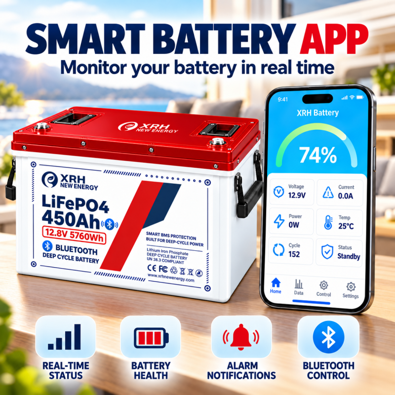 XRH 12V 450Ah LiFePO4 Lithium Battery | 5760Wh Energy | Integrated BMS | Deep Cycle | Perfect for Motorhome, Solar, Boat & Emergency Power