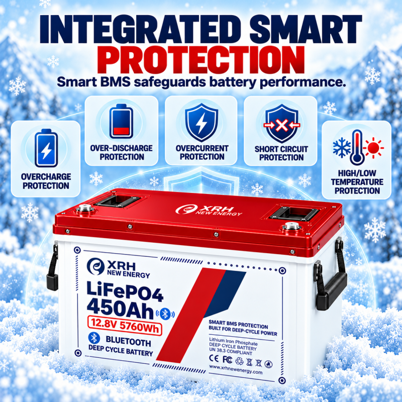 XRH 12V 450Ah LiFePO4 Lithium Battery | 5760Wh Energy | Integrated BMS | Deep Cycle | Perfect for Motorhome, Solar, Boat & Emergency Power