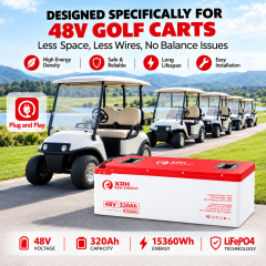 XRH 48V 320Ah LiFePO4 Iron Shell Lithium Golf Cart Battery Kit | Built-in 250A BMS | 6000+ Cycles | with 48V 20A Lithium Battery Charger, Mobile APP, Touch Monitor, Port Plug & Retention Strap | Perfect for Golf Carts