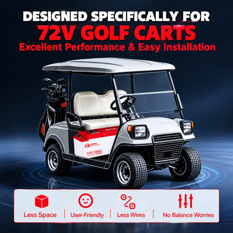 XRH 72V 105Ah LiFePO4 Iron Shell Lithium Golf Cart Battery Kit | Built-in 250A BMS | 6000+ Cycles | with 72V 20A Lithium Battery Charger, Mobile APP, Touch Monitor, Port Plug & Retention Strap | Perfect for Golf Carts
