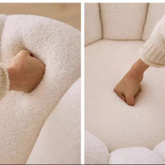 Fauteuil citrouille de luxe nordique : structure en pin, rembourrage moelleux et piètement élégant. Fauteuil moderne et épuré. Fabricant chinois.